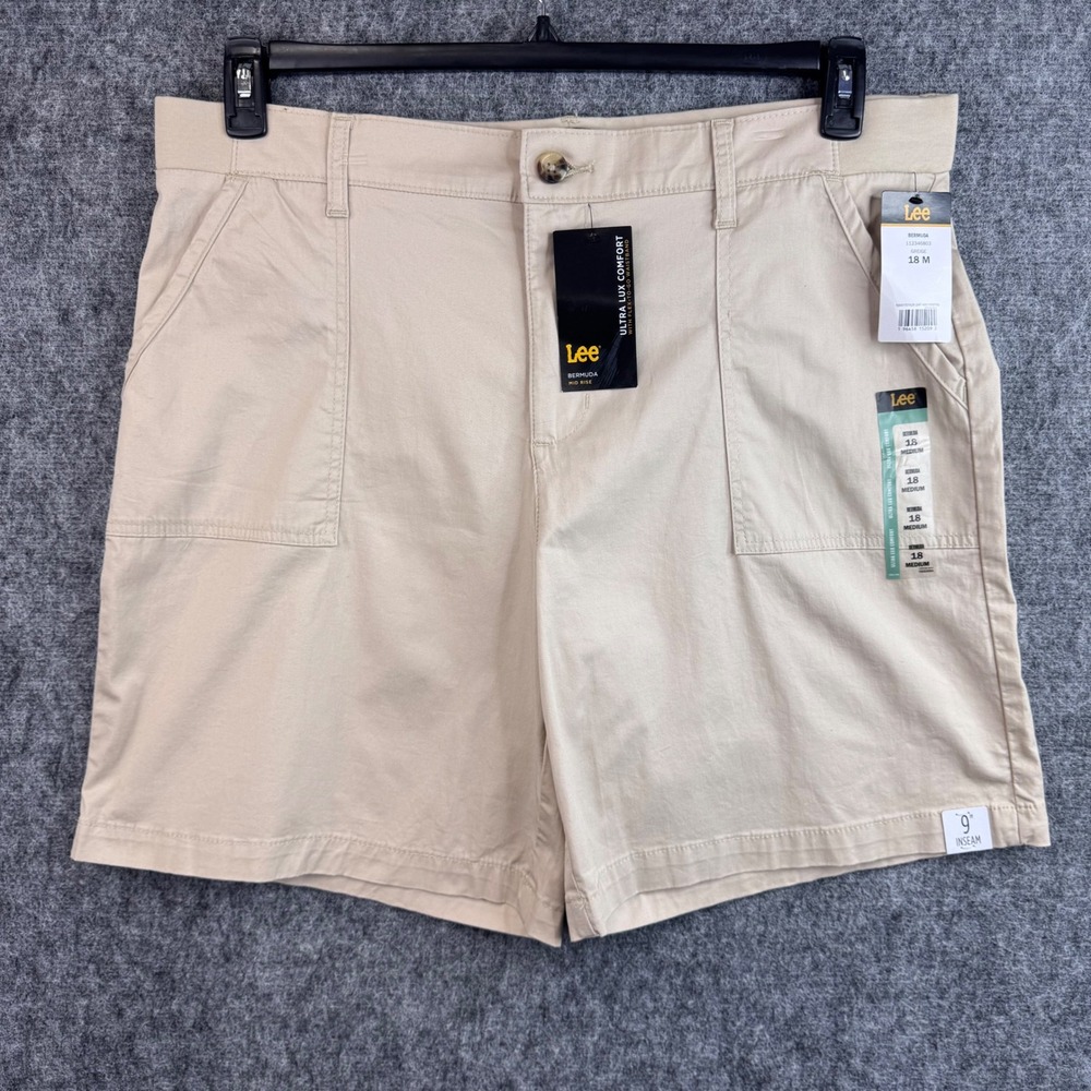 Lee Ultra Lux Comfort Bermuda Shorts Greige Khaki Mid Rise 18M 112346803 New